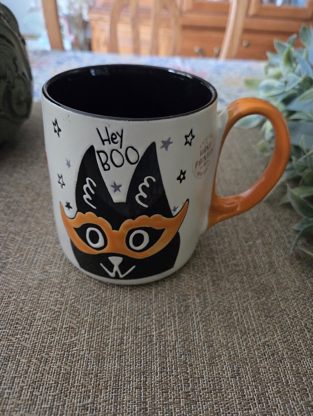 Hey Boo Halloween Cat Ceramic Mug - Orange & Black